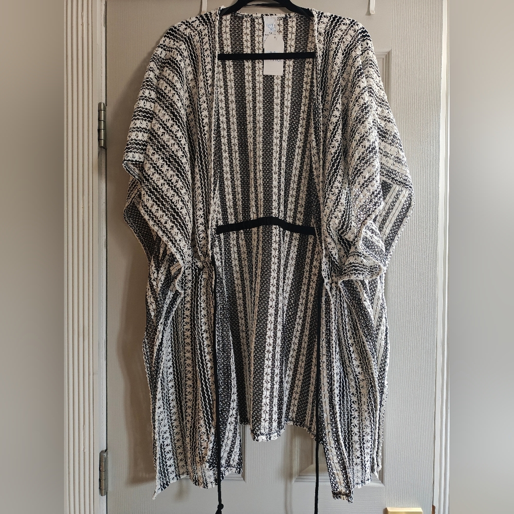 Time and Tru Black and White Striped Poncho